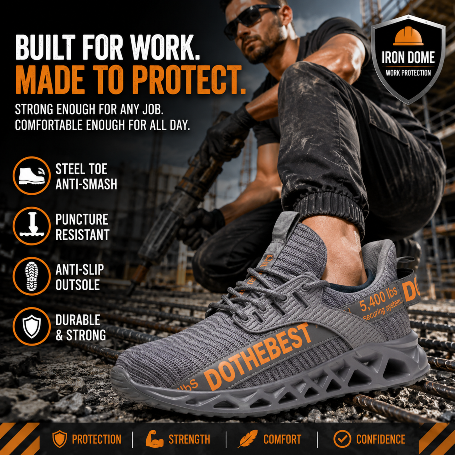 IronDome Work Shoes – Professional Steel Toe Safety Sneakers with Maximum Protection & All-Day Comfort