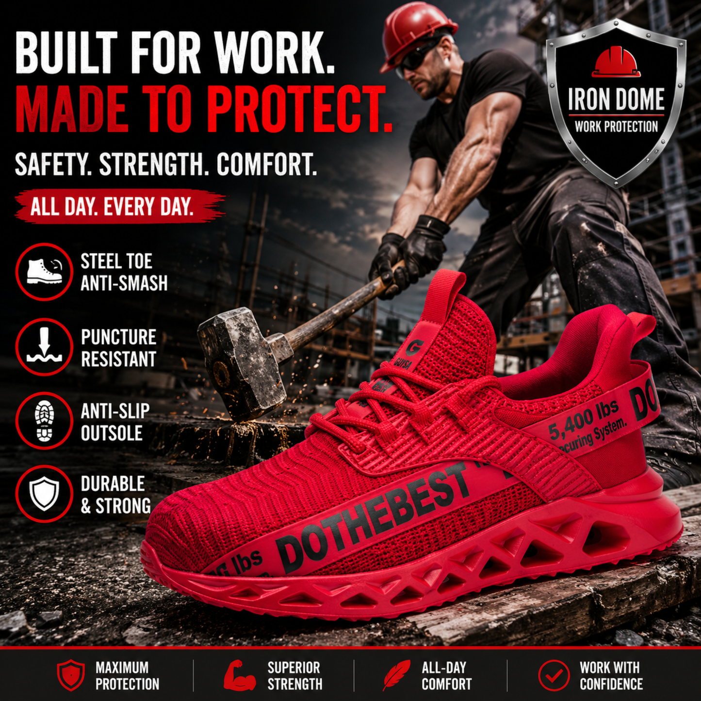 IronDome Work Shoes – Professional Steel Toe Safety Sneakers with Maximum Protection & All-Day Comfort