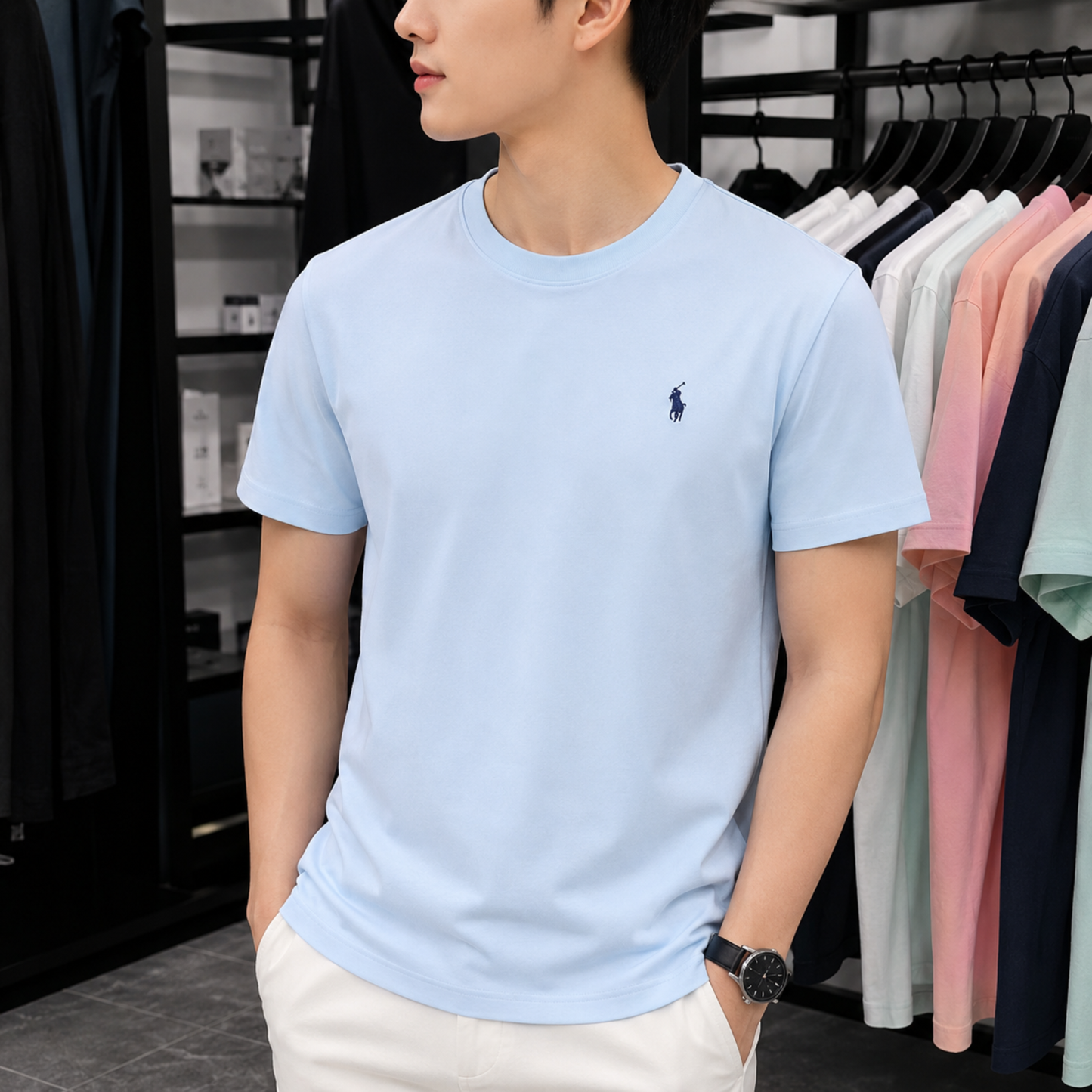 High-End Men's Tee – 100% Cotton Luxury Streetwear with Signature Pony Embroidery