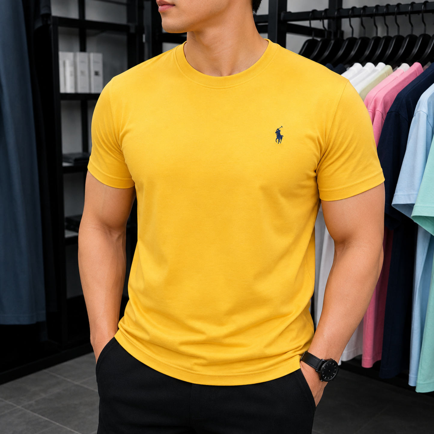 High-End Men's Tee – 100% Cotton Luxury Streetwear with Signature Pony Embroidery